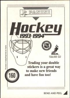 1993-94 Panini Hockey Stickers #160 Rich Sutter Back