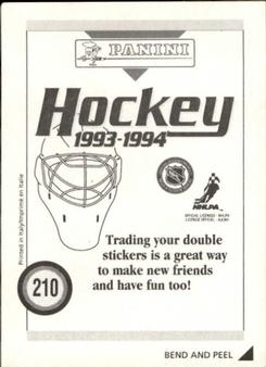 1993-94 Panini Hockey Stickers #210 Kelly Hrudey Back
