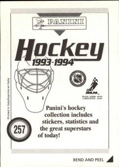 1993-94 Panini Hockey Stickers #257 Johan Garpenlov Back
