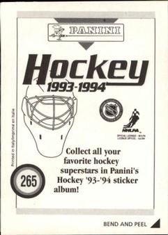 1993-94 Panini Hockey Stickers #265 Brian Hayward Back