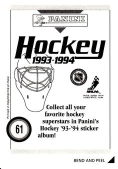 1993-94 Panini Hockey Stickers #61 Brian Mullen Back