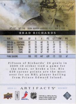 2010-11 Upper Deck Artifacts #1 Brad Richards  Back