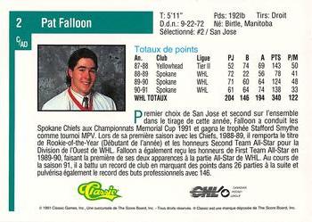 1991 Classic Draft Picks French #2 Pat Falloon Back