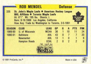 1991-92 ProCards AHL/IHL/CoHL #335 Rob Mendel Back