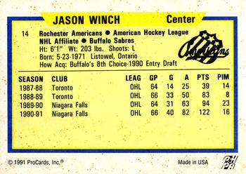 1991-92 ProCards AHL/IHL/CoHL #14 Jason Winch Back