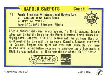 1991-92 ProCards AHL/IHL/CoHL #35 Harold Snepsts Back