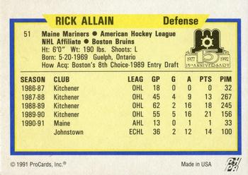 1991-92 ProCards AHL/IHL/CoHL #51 Rick Allain Back