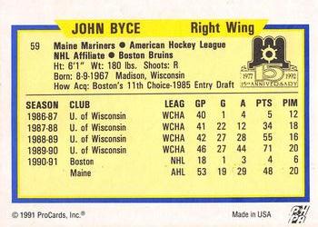 1991-92 ProCards AHL/IHL/CoHL #59 John Byce Back