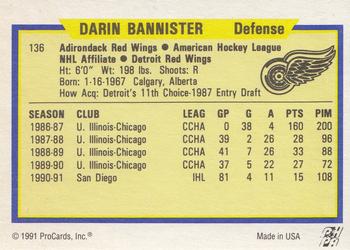 1991-92 ProCards AHL/IHL/CoHL #136 Darin Bannister Back
