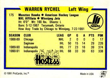 1991-92 ProCards AHL/IHL/CoHL #175 Warren Rychel Back
