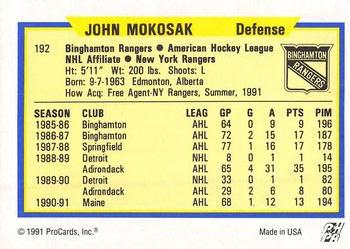 1991-92 ProCards AHL/IHL/CoHL #192 John Mokosak Back