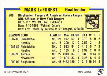 1991-92 ProCards AHL/IHL/CoHL #208 Mark Laforest Back