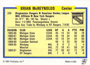 1991-92 ProCards AHL/IHL/CoHL #209 Brian McReynolds Back