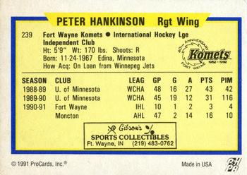 1991-92 ProCards AHL/IHL/CoHL #239 Peter Hankinson Back