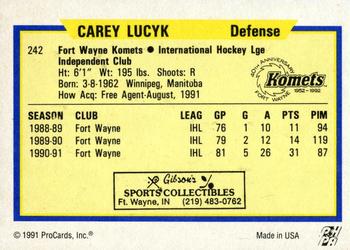 1991-92 ProCards AHL/IHL/CoHL #242 Carey Lucyk Back