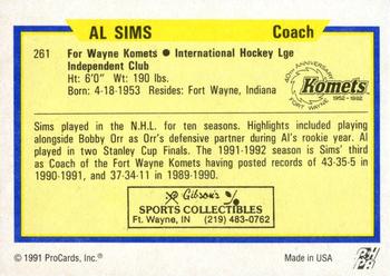 1991-92 ProCards AHL/IHL/CoHL #261 Al Sims Back