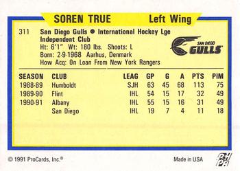 1991-92 ProCards AHL/IHL/CoHL #311 Soren True Back