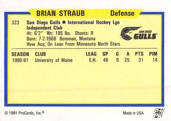1991-92 ProCards AHL/IHL/CoHL #323 Brian Straub Back