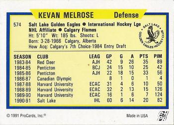 1991-92 ProCards AHL/IHL/CoHL #574 Kevan Melrose Back