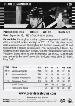 2012-13 Choice Providence Bruins (AHL) #9 Craig Cunningham Back