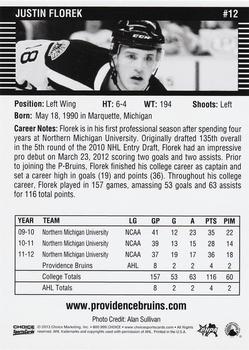 2012-13 Choice Providence Bruins (AHL) #12 Justin Florek Back