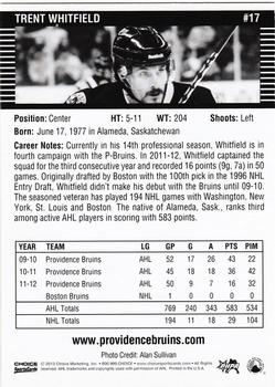 2012-13 Choice Providence Bruins (AHL) #17 Trent Whitfield Back