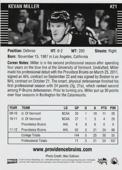 2012-13 Choice Providence Bruins (AHL) #21 Kevan Miller Back