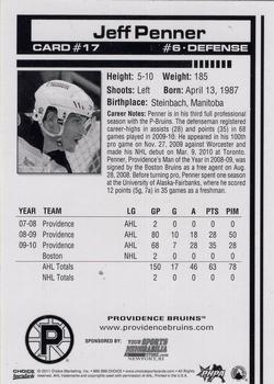 2010-11 Choice Providence Bruins (AHL) #17 Jeff Penner Back