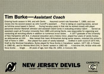 1990-91 Carretta New Jersey Devils #5 Tim Burke Back