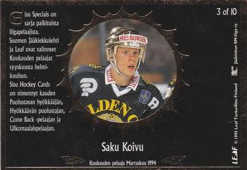 1995-96 Leaf Sisu SM-Liiga (Finnish) - Sisu Specials Black #3 Saku Koivu Back