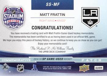 2014-15 SP Game Used - Stadium Series Materials Commemorative Patches #SS-MF Matt Frattin Back