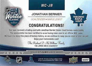 2014-15 SP Game Used - Winter Classic Materials Jerseys #WC-JB Jonathan Bernier Back