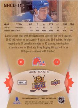 2015 Upper Deck National Hockey Card Day Canada #NHCD-11 Joe Sakic Back