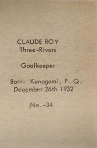 1952-53 Bedard & Donaldson (Anonymous) Juniors #34 Claude Roy Back