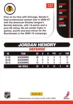 2010-11 Score #137 Jordan Hendry  Back