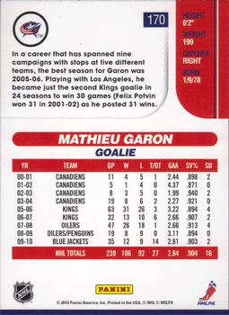 2010-11 Score #170 Mathieu Garon  Back