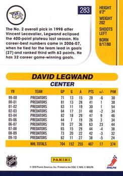 2010-11 Score #283 David Legwand  Back