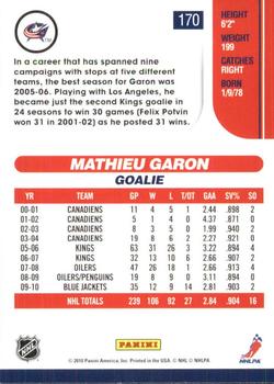 2010-11 Score - Glossy #170 Mathieu Garon  Back