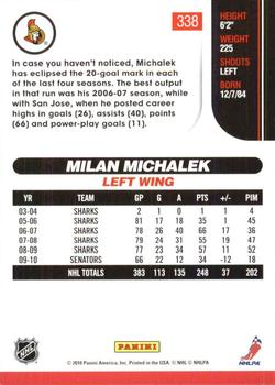 2010-11 Score - Glossy #338 Milan Michalek  Back