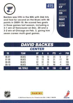 2010-11 Score - Glossy #415 David Backes  Back
