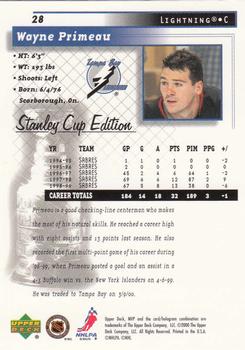 1999-00 Upper Deck MVP Stanley Cup Edition #28 Wayne Primeau Back