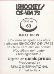 1972 Semic Ishockey OS-VM (Swedish) Stickers #63 Kjell Brus Back