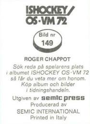 1972 Semic Ishockey OS-VM (Swedish) Stickers #149 Roger Chappot Back