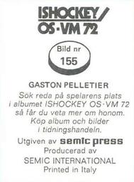 1972 Semic Ishockey OS-VM (Swedish) Stickers #155 Gaston Pelletier Back