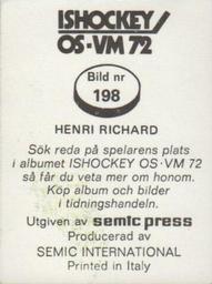 1972 Semic Ishockey OS-VM (Swedish) Stickers #198 Henri Richard Back