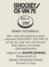 1972 Semic Ishockey OS-VM (Swedish) Stickers #200 Bobby Rousseau Back