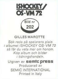 1972 Semic Ishockey OS-VM (Swedish) Stickers #202 Gilles Marotte Back