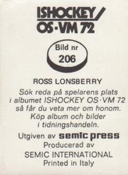 1972 Semic Ishockey OS-VM (Swedish) Stickers #206 Ross Lonsberry Back