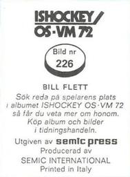 1972 Semic Ishockey OS-VM (Swedish) Stickers #226 Bill Flett Back