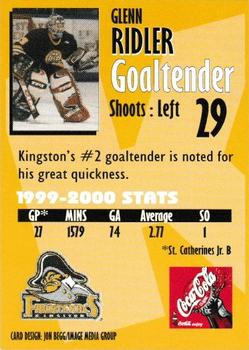 2000-01 Kingston Frontenacs (OHL) #15 Glenn Ridler Back